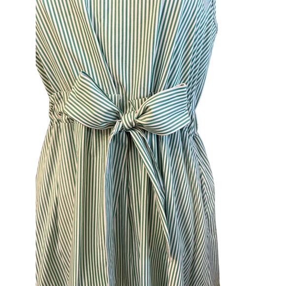 Pearl by Lela Rose Stretch Cotton Cottage Dress Green White Stripe Classy Preppy - Picture 8 of 9